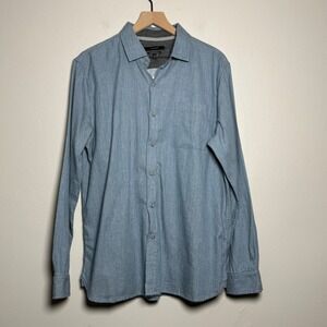 Tahari Mens Button Up Flannel Shirt L Blue Soft Cotton Preppy‎ Collared Minimal